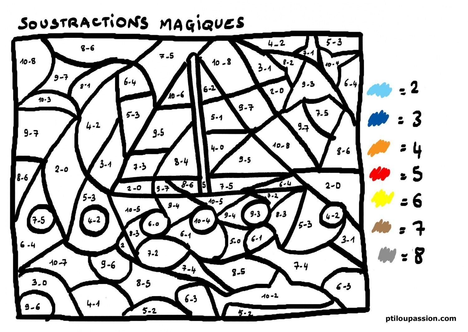 Coloriage Magique Ce1 Soustraction Di 2020  Matematika à Colorige Magique 