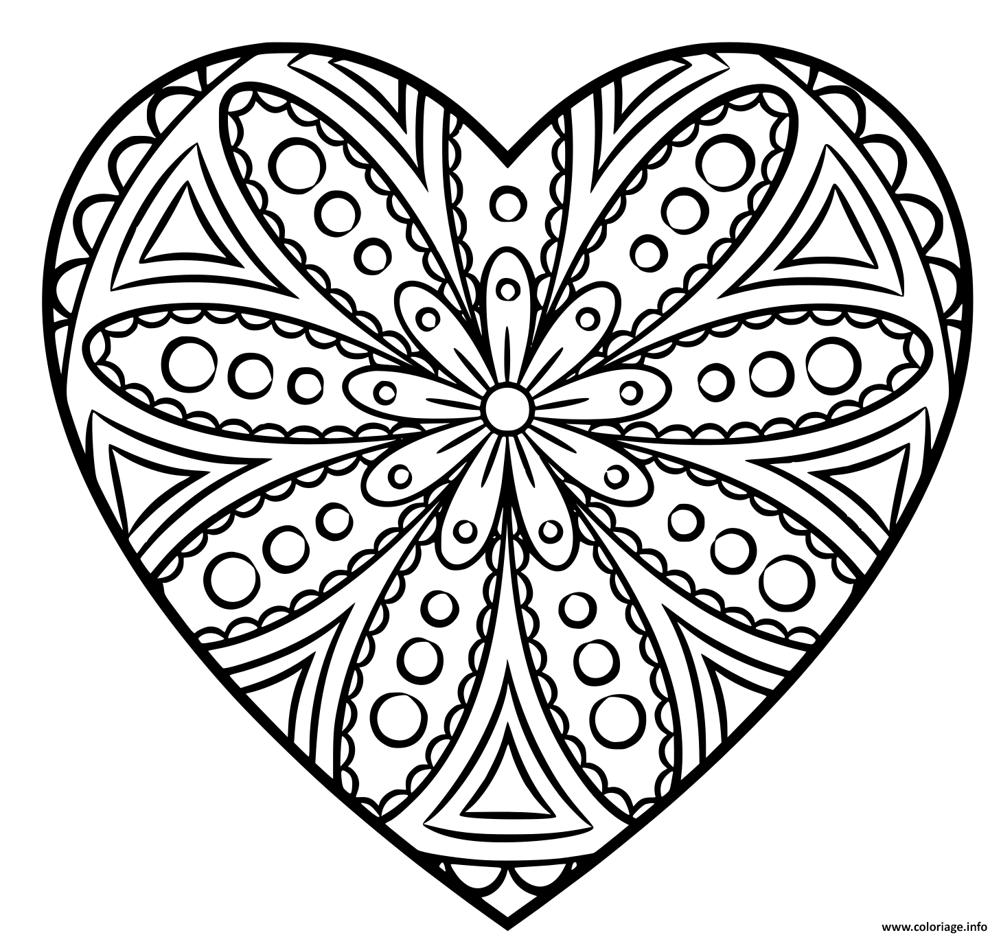 Coloriage Mandala En Forme De Coeur Avec Des Cercles Dessin Mandala À pour Coloriage De Coeur 