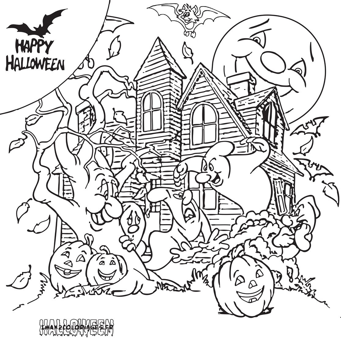 Coloriage Manoir D&amp;#039;Halloween Entouré De Fantômes à Coloriage D Halloween 
