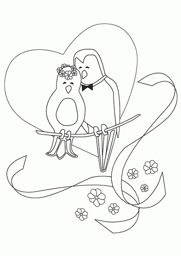 Coloriage Mariage Oiseaux tout Coloriage De Mariée 