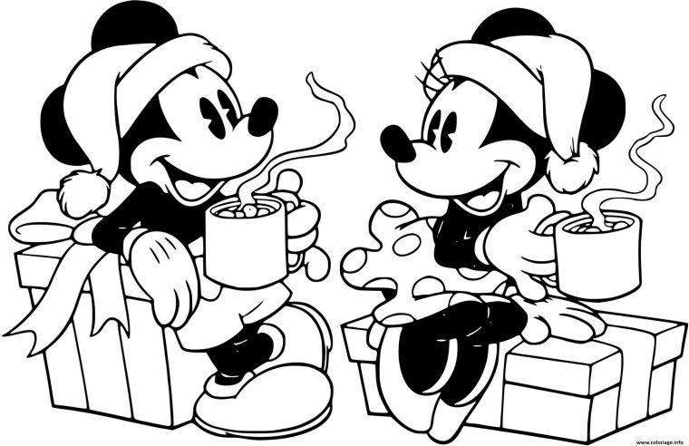 Coloriage Mickey Minnie Drinking Hot Cocoa Dessin Noel Disney À Imprimer pour Dessin A Imprimer Noel Disney