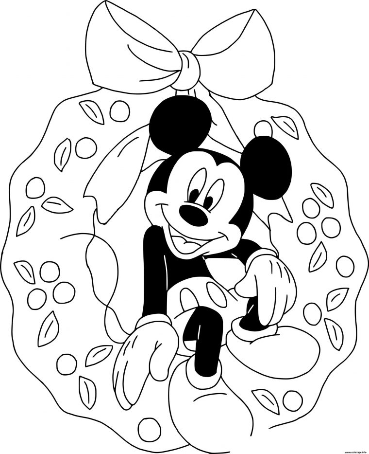 Coloriage Mickey Sitting In Wreath Dessin Noel Disney À Imprimer destiné Coloriage Imprimer Disney