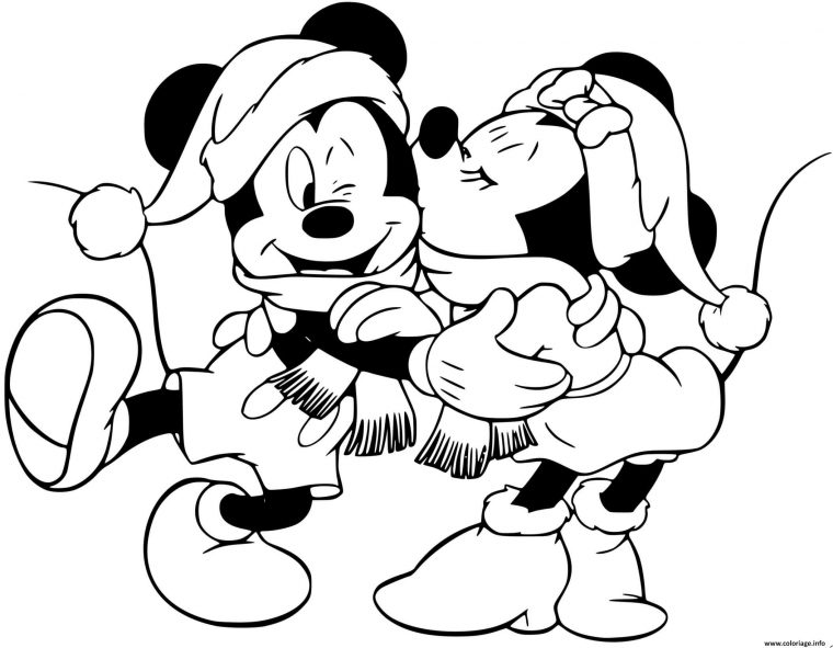 Coloriage Minnie Kissing Mickey Dessin Noel Disney À Imprimer concernant Coloriage Imprimer Disney