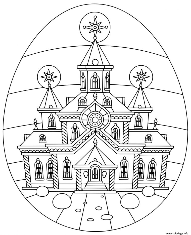 Coloriage Oeuf De Paques Avec Eglise Religion – Jecolorie dedans Coloriage Eglise