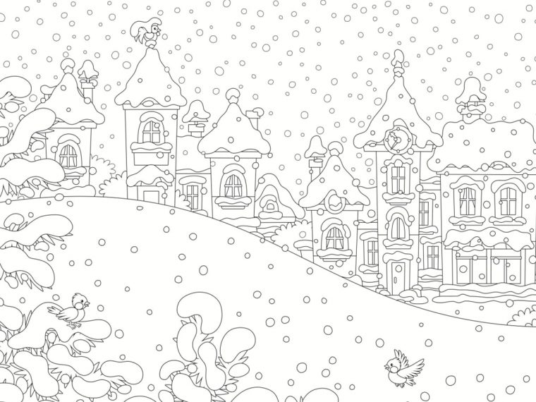 Coloriage Paysage Hiver : 30 Dessins À Imprimer Gratuitement intérieur Dessin Hiver