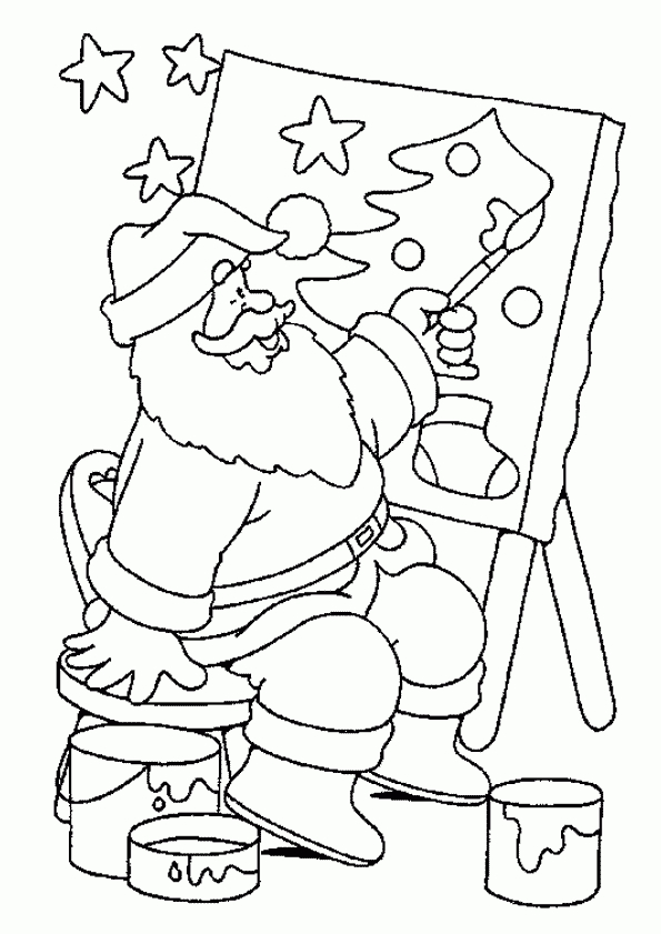 Coloriage Père Noel En Train De Peindre à Coloriage Papa Noel À Imprimer 