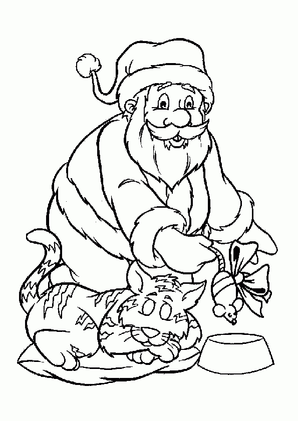 Coloriage Père Noël Et Chat pour Pere Noel Coloriage 