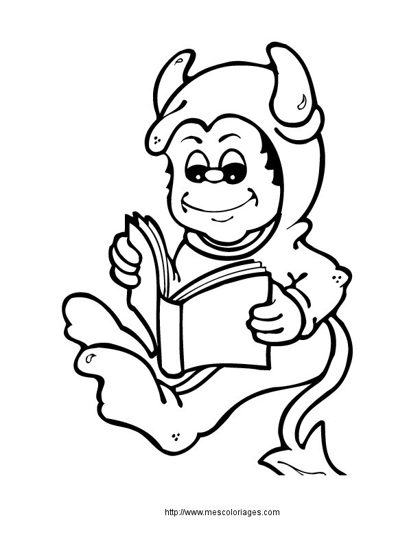 Coloriage Petit Enfant Diable Lit Un Livre Dessin Gratuit À Imprimer concernant Coloriage Diable