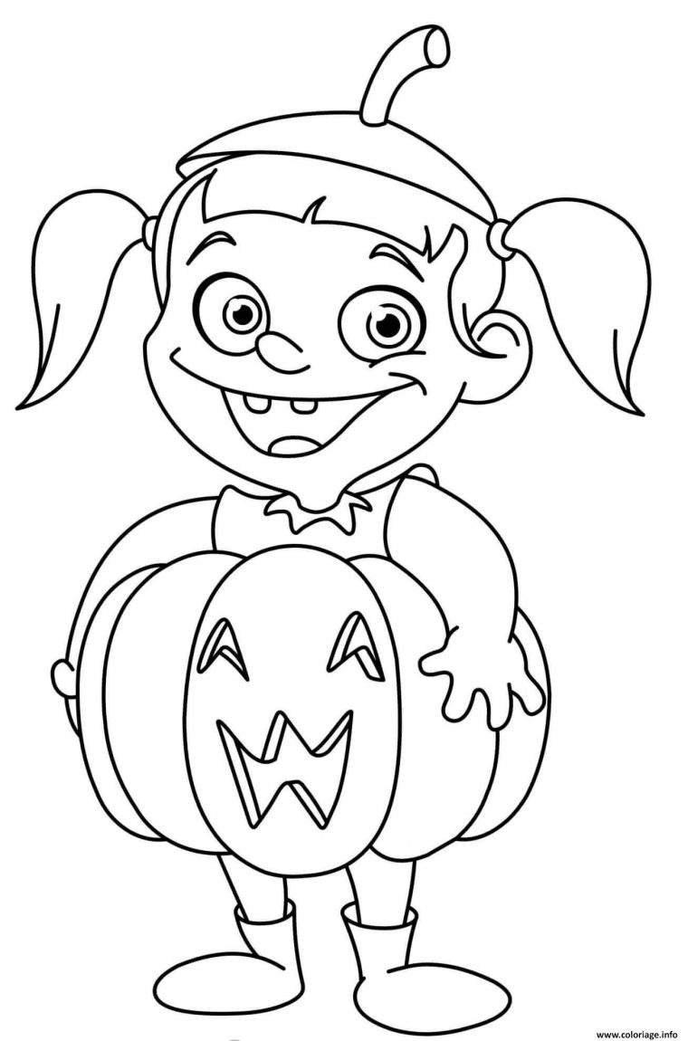 Coloriage Petite Fille Deguisee En Citrouille Dessin Halloween À Imprimer avec Coloriage Petite Fille