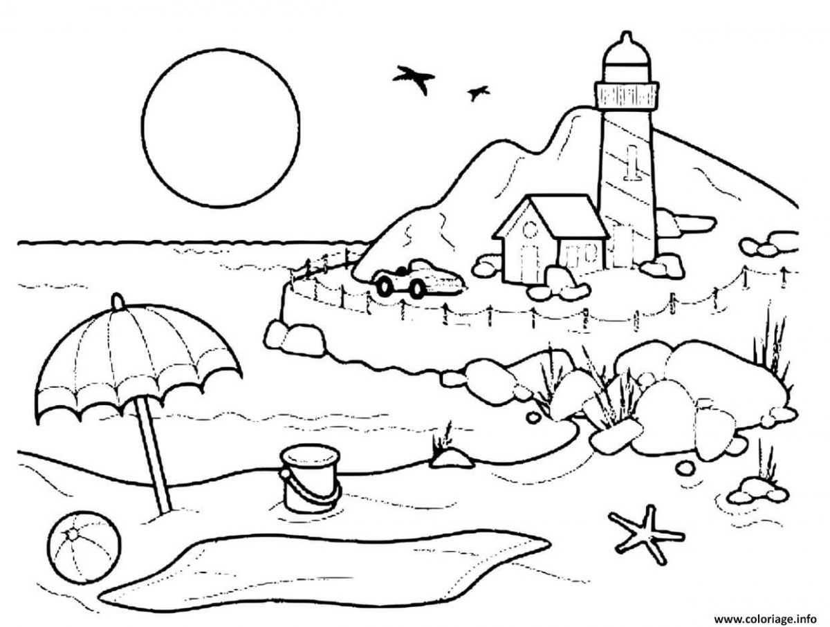 Coloriage Plage Paysage De Mer Dessin Mer À Imprimer pour Coloriage Animaux De La Mer