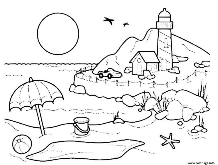 Coloriage Plage Paysage De Mer Dessin Mer À Imprimer pour Coloriage Animaux De La Mer