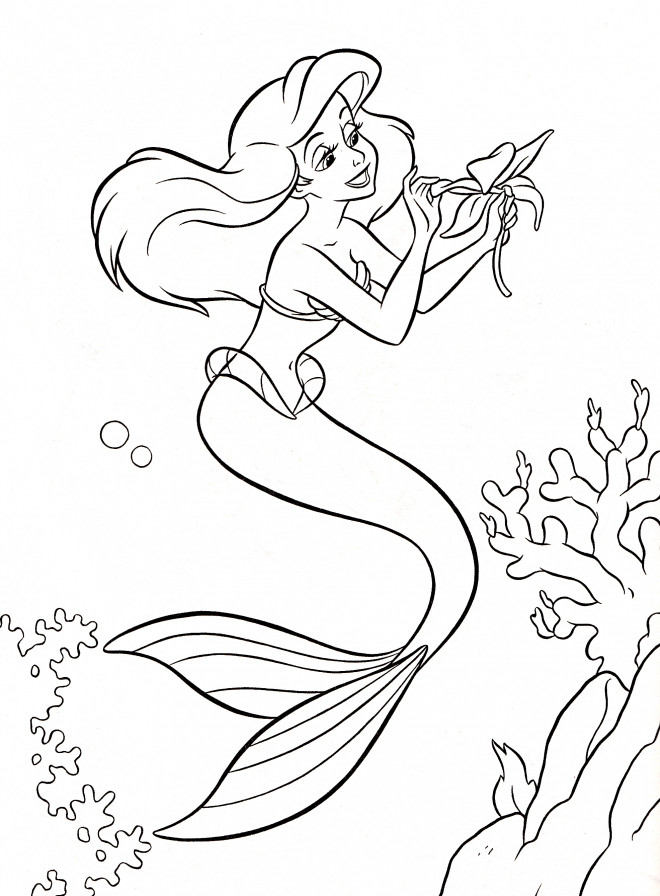 Coloriage Princesse Ariel Tient Une Fleur Aquatique pour Coloriage Princesse Ariel 