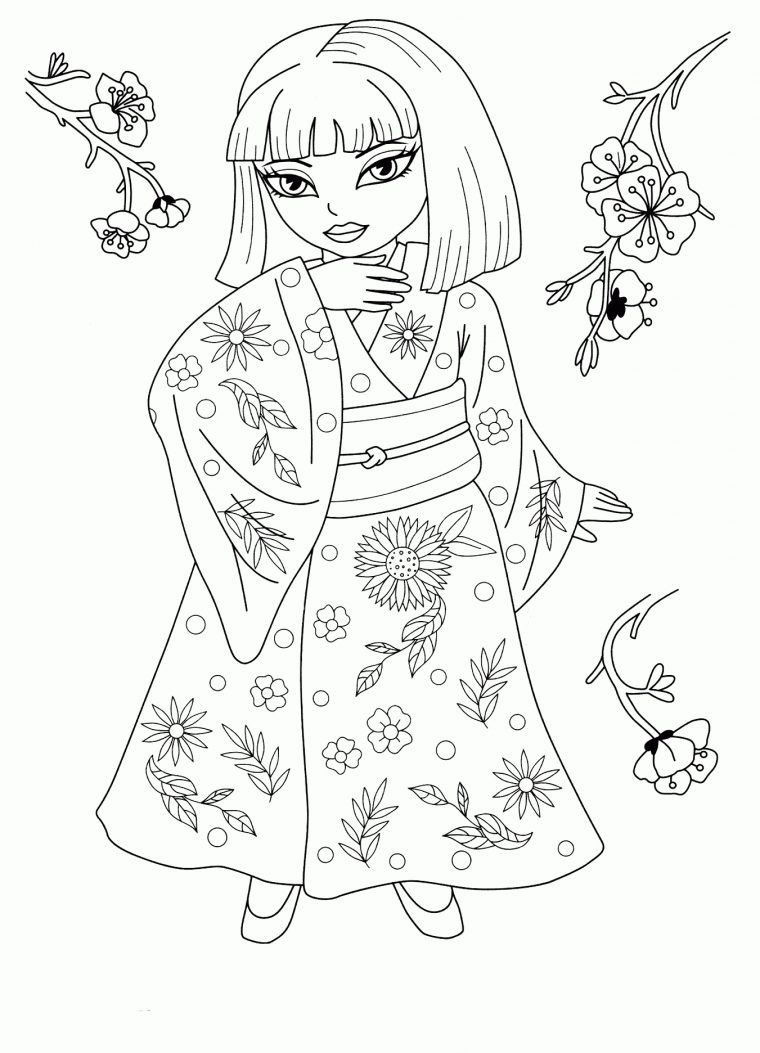 Coloriage – Princesse Du Japon dedans Princess Coloriage