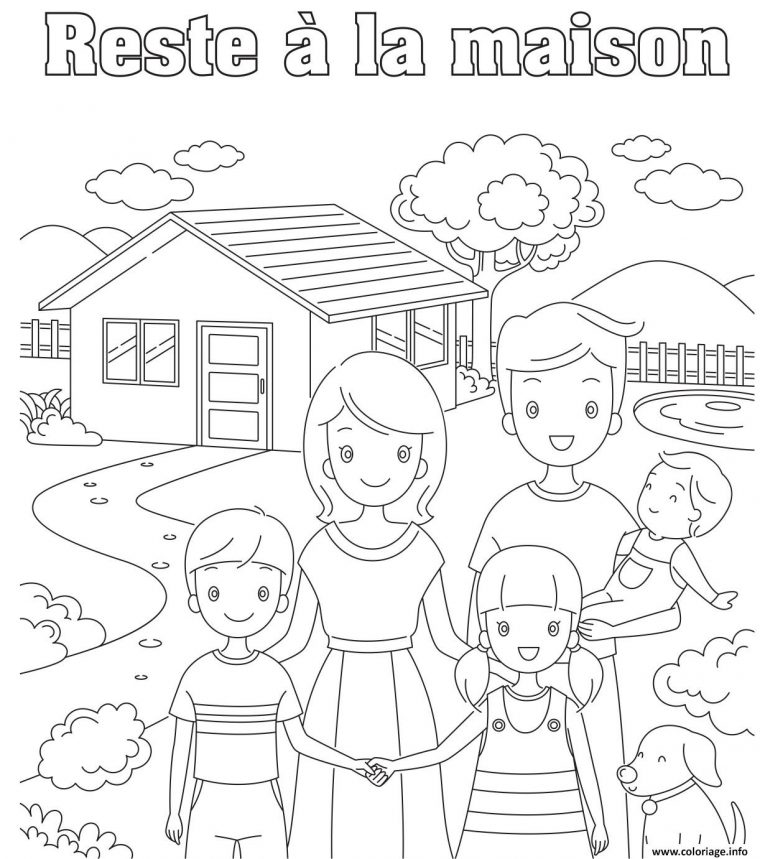 Coloriage Rester A La Maison Dessin Covid-19 Coronavirus À Imprimer dedans Coloriage En Ligne Maison