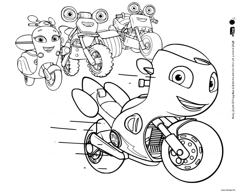 Coloriage Ricky Zoom Une Moto Rouge Equipee De Gadgets Dessin Ricky à Dessin Moto