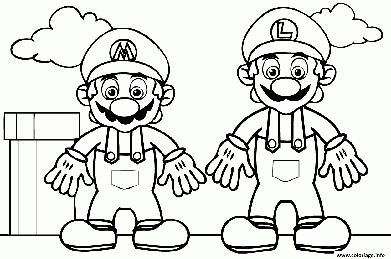 Coloriage Super Mario Bros Avec Luigi Dessin Mario Bros À Imprimer pour Apprendre A Dessiner Mario
