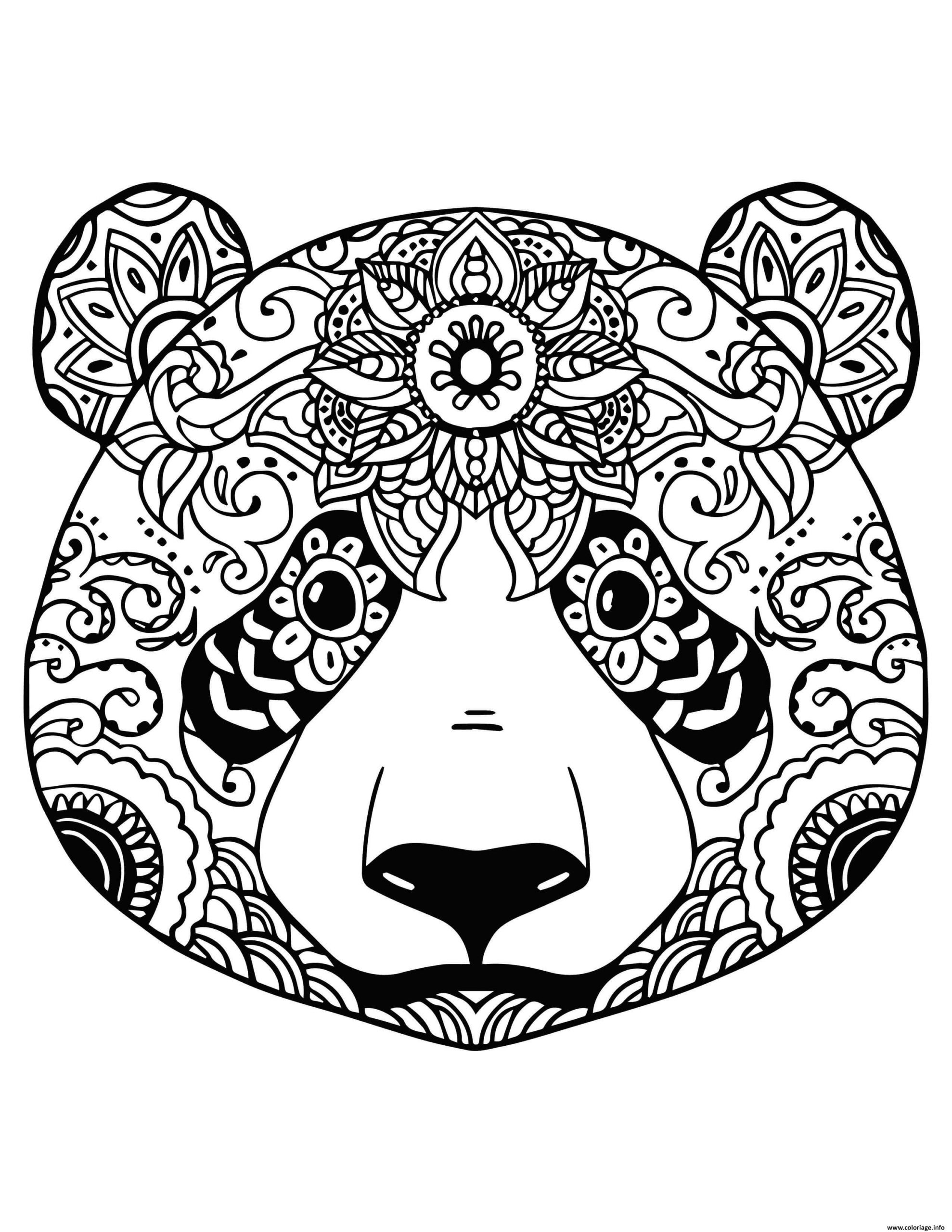 Coloriage Tete De Panda Pour Adulte Relaxation Mandala Dessin Panda À à Dessin De Mandala À Imprimer 