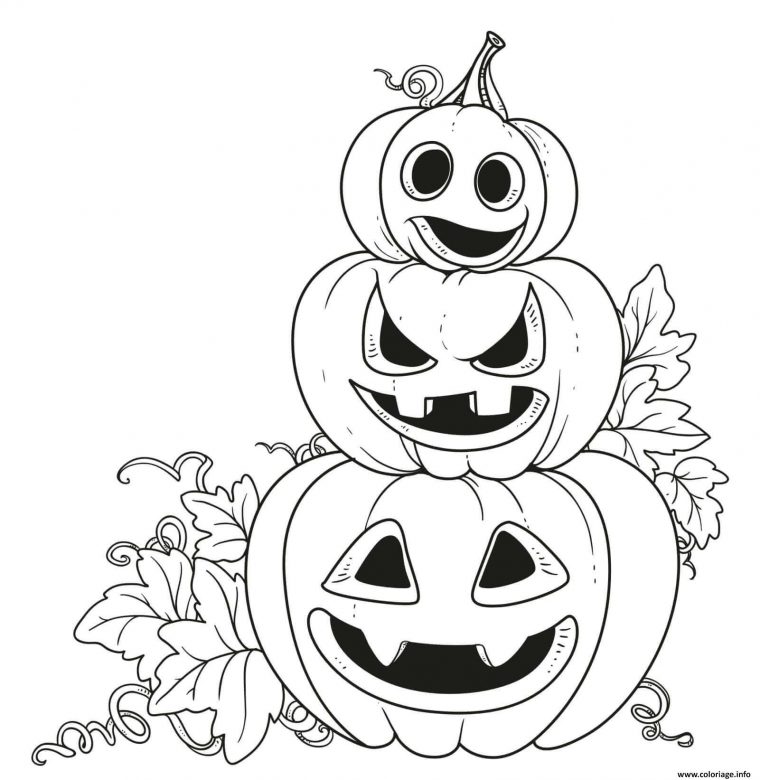 Coloriage Trois Citrouilles Emotions Diverses Halloween Dessin destiné Coloriage D Haloween