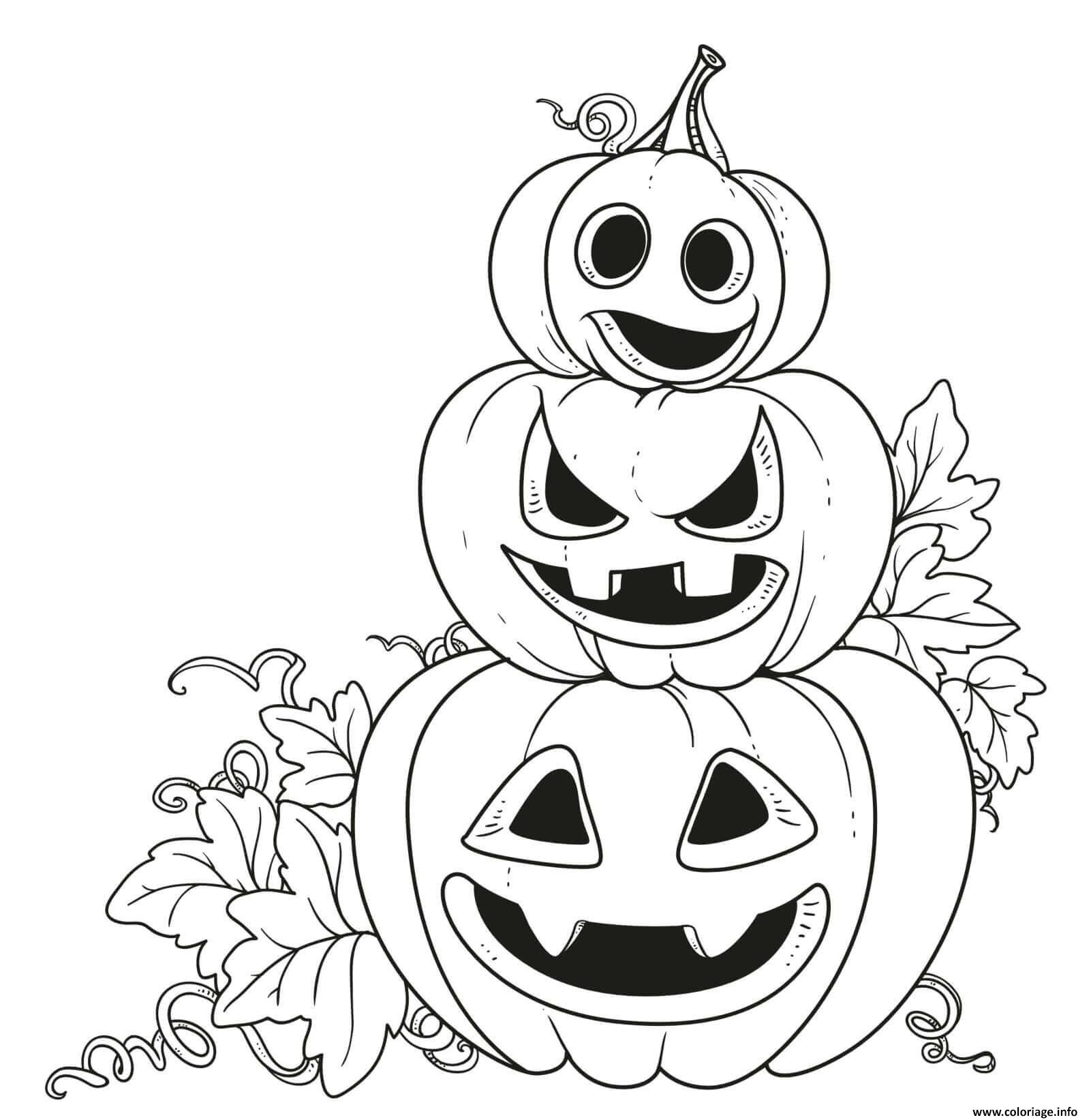 Coloriage Trois Citrouilles Emotions Diverses Halloween Dessin destiné Coloriage D Haloween 
