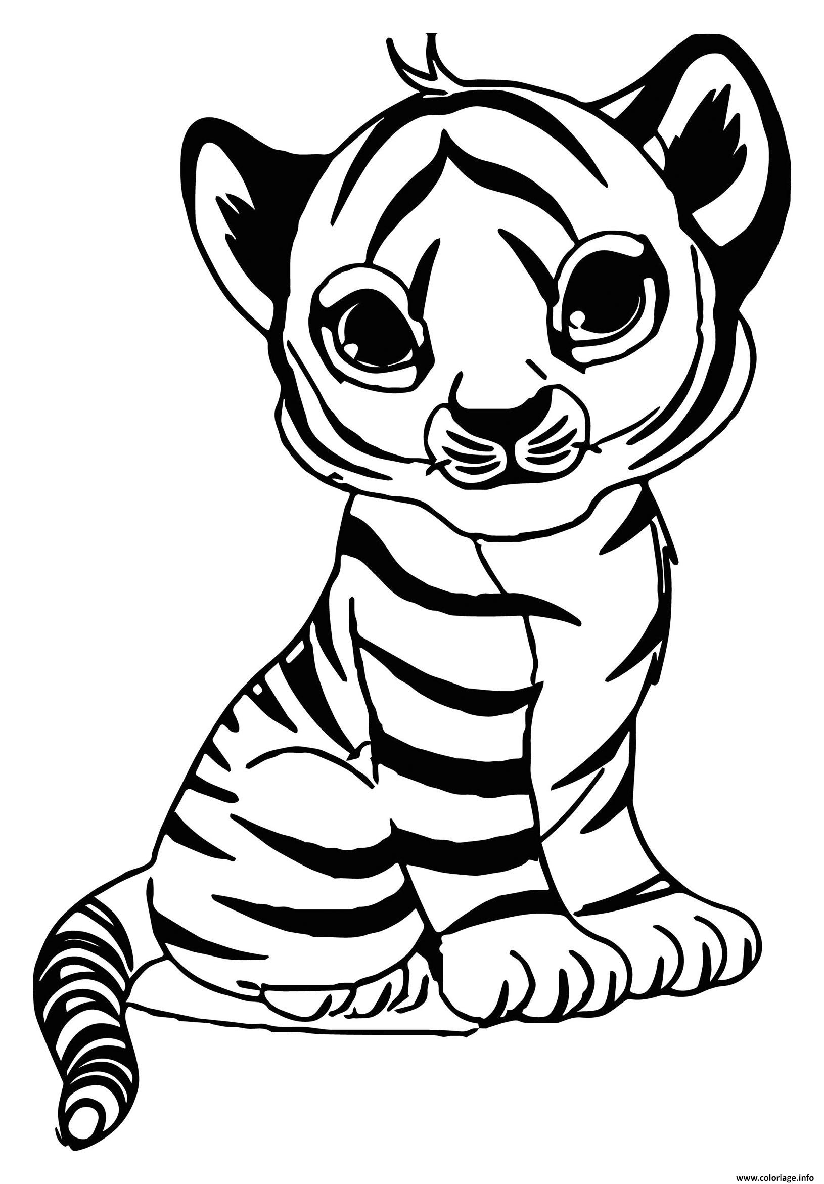Coloriage Un Bebe Tigre Felin Avec Fourrure Jaune Rayee De Noir Dessin pour Dessins A Imprimer 