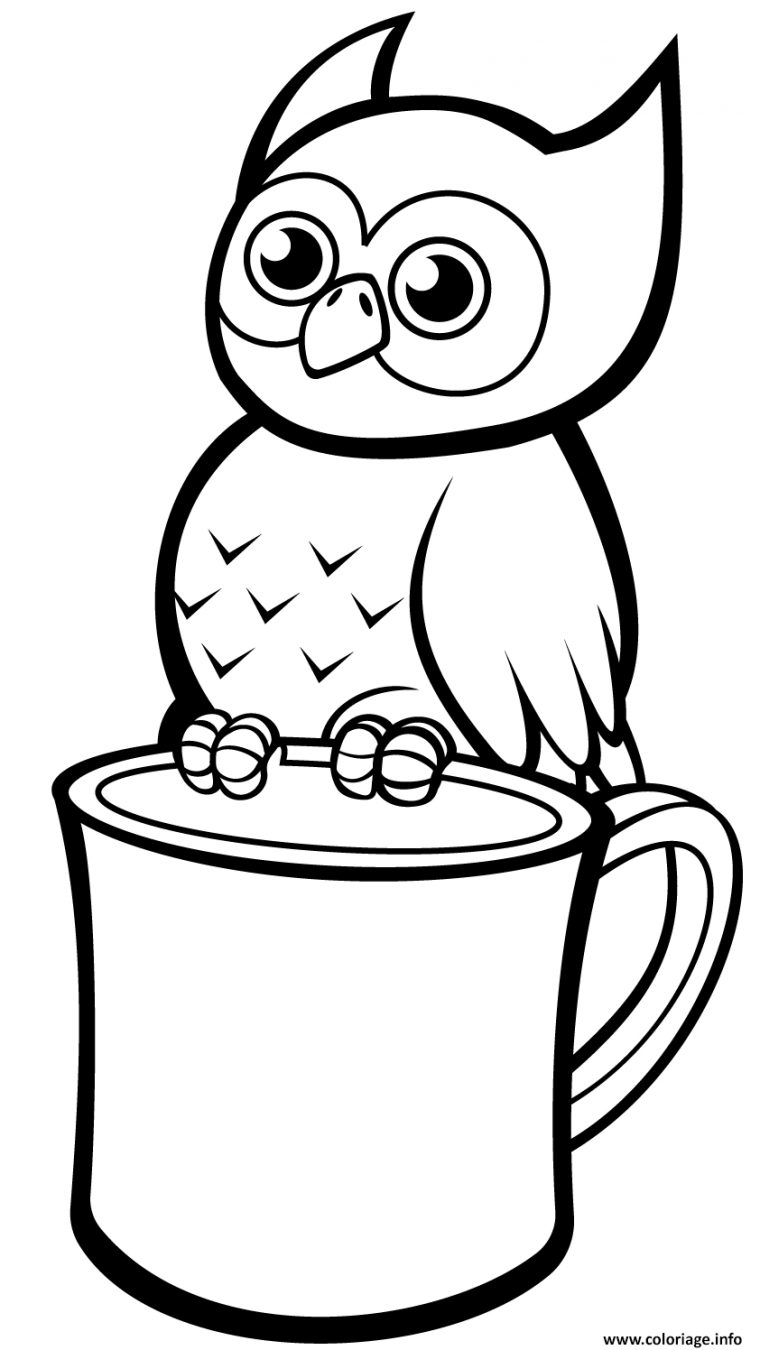 Coloriage Un Hibou Mignon Sur Une Tasse Dessin Animaux Mignon À Imprimer intérieur Dessin Hibou