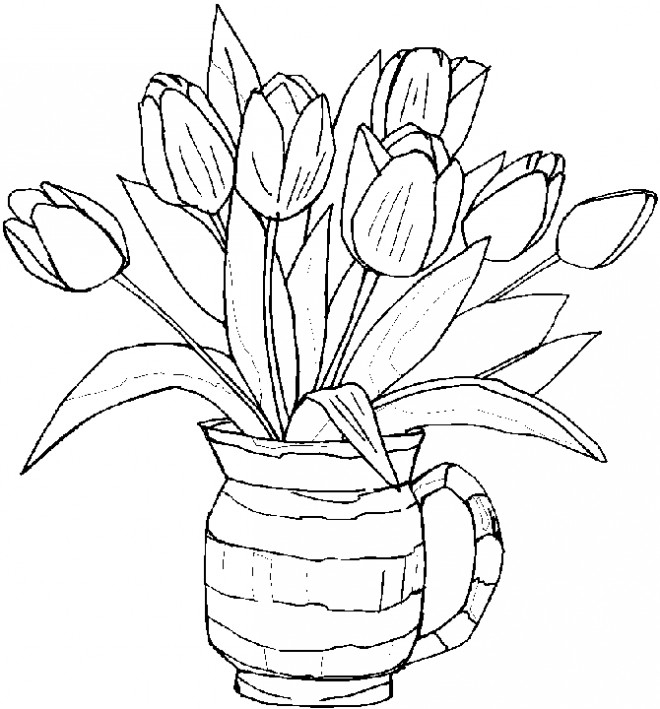 Coloriage Vase À Fleur Tulipe Dessin Gratuit À Imprimer pour Fleurs À Colorier