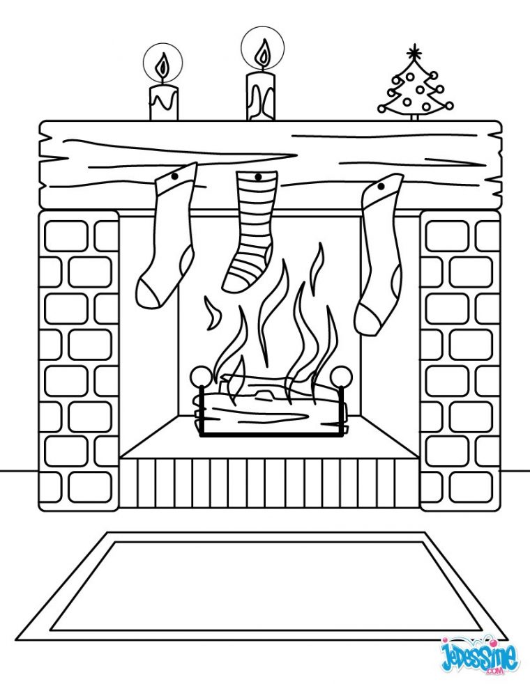 Coloriages Cheminée Et Chaussettes De Noël – Fr.hellokids encequiconcerne Comment Dessiner Une Cheminée