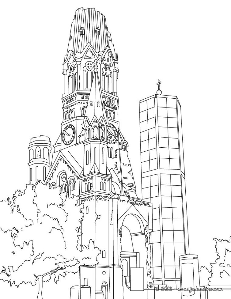 Coloriages Coloriage De L'Eglise Du Souvenir À Berlin – Fr.hellokids destiné Coloriage Eglise