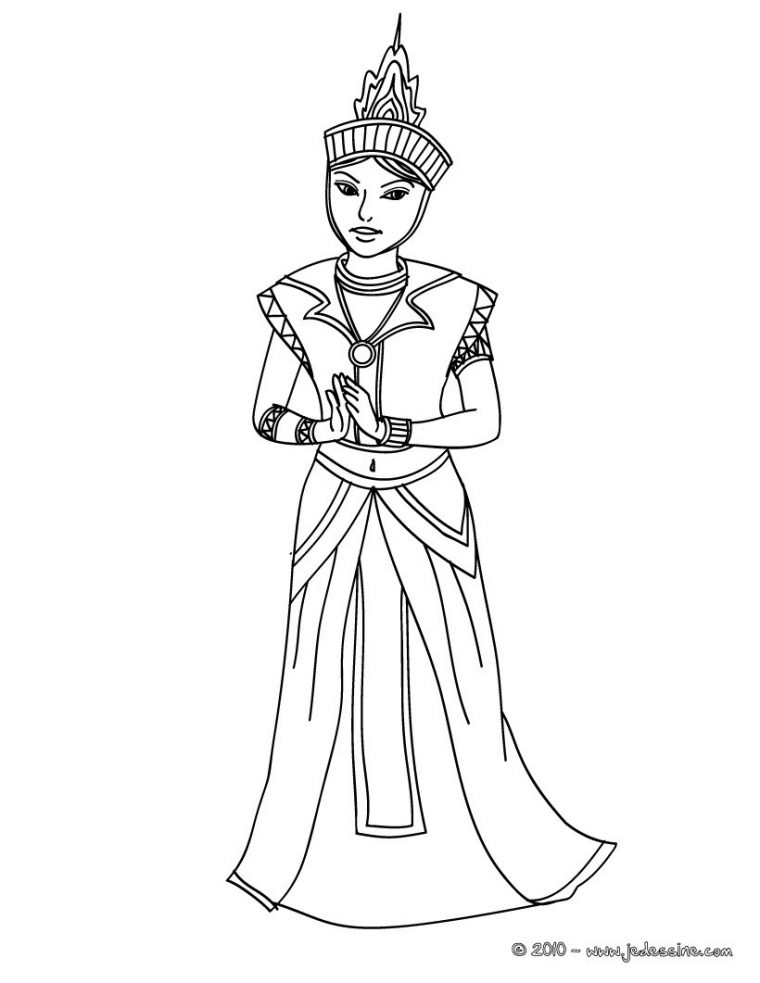 Coloriages Coloriage Princesse Thai – Fr.hellokids pour Coloriage Princesse Chinoise