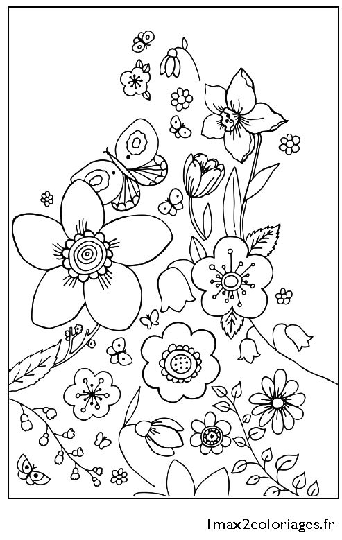 Coloriages De Fleurs - Fleurs De Printemps -Flowers Coloring Page dedans Dessin Printemps 