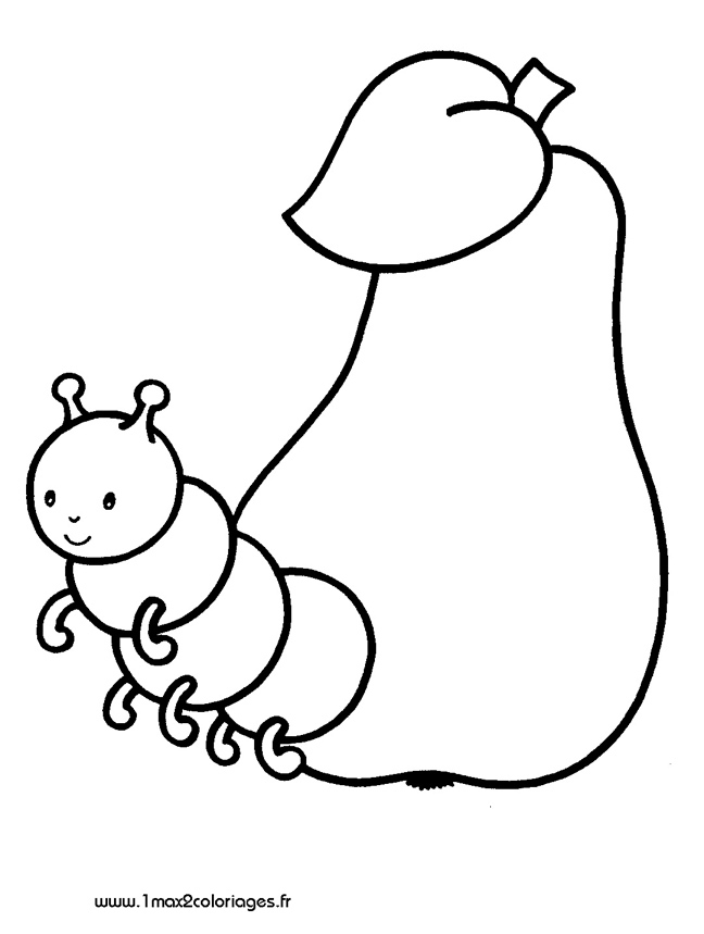 Coloriages Pour Les 3 - 4 Ans - Un Ver Sort D&amp;#039;Une Pomme A Imprimer concernant Coloriage D Une Pomme 