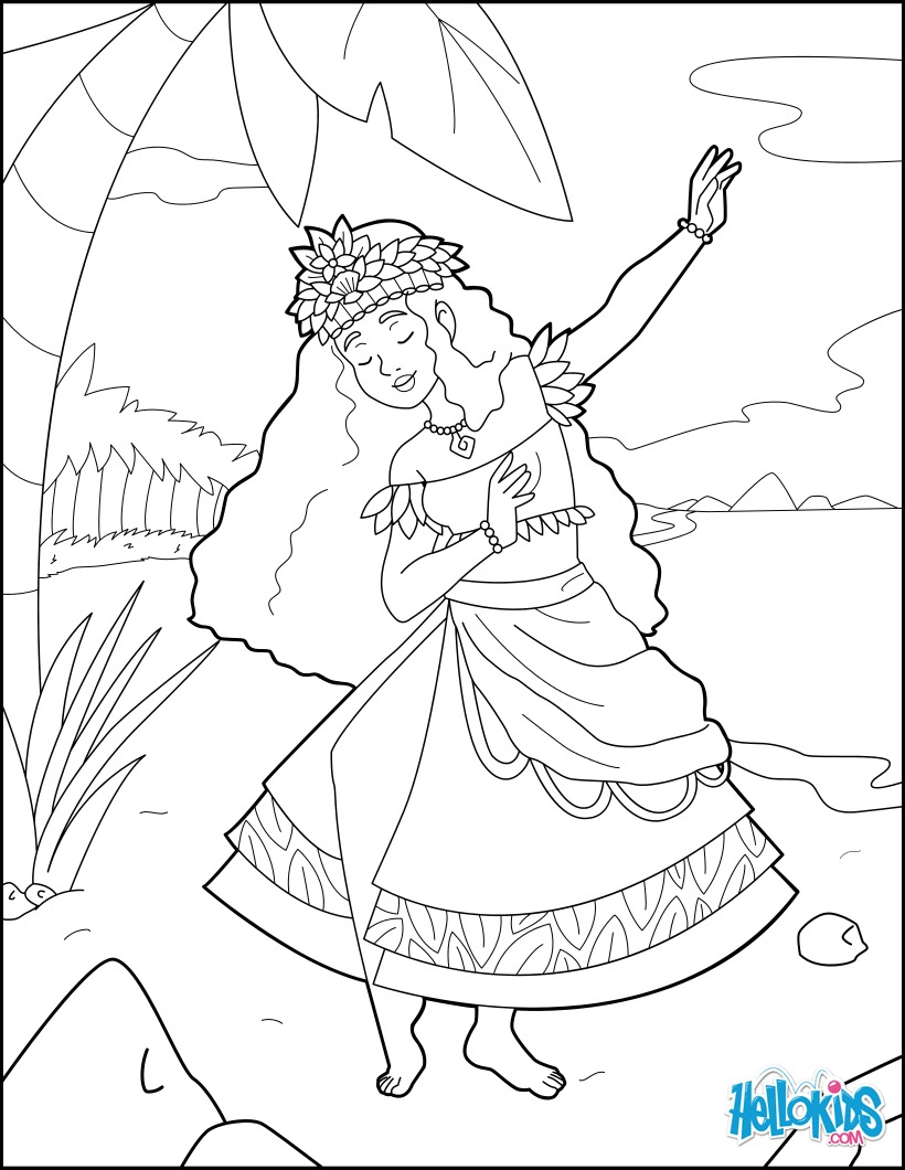 Coloriages Princesse Hawaienne - Fr.hellokids encequiconcerne Coloriage Princesse Chinoise 