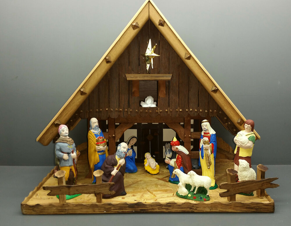 Crèche De Noël Avec 11 Figurines - Tout Fait À La Main  Ebay pour Image Crèche De Noel Gratuite 