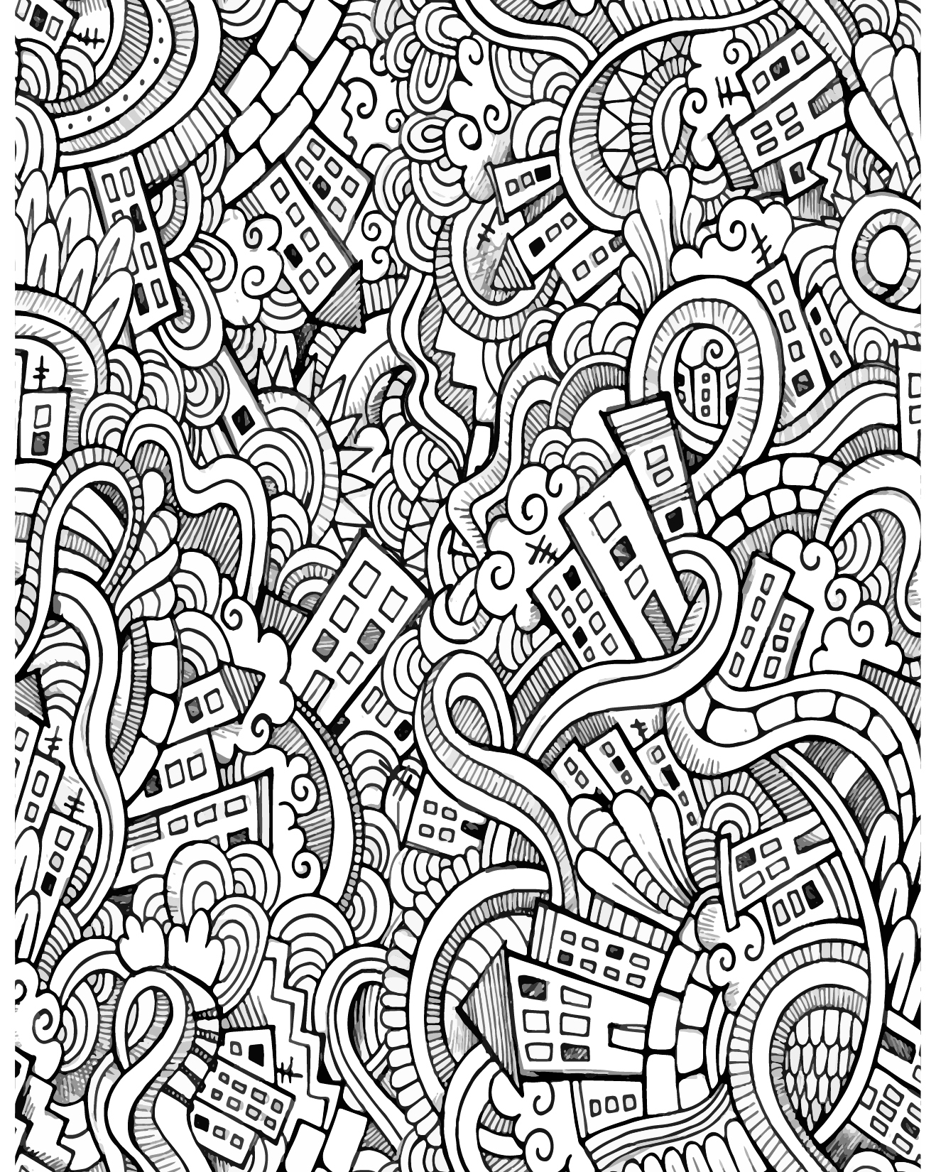 Défis Coloriage Pour Adulte Doodle Ville À Imprimer - Artherapie.ca avec Coloriage Adulte A Imprimer 