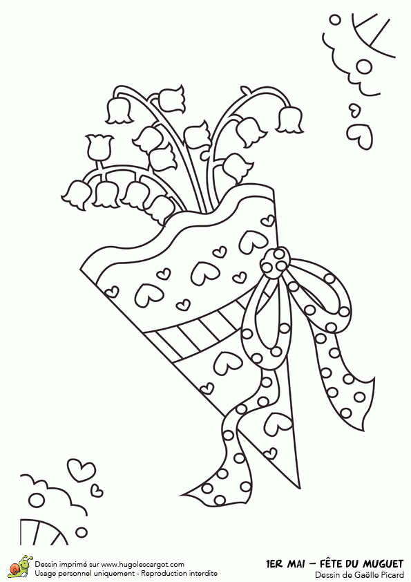 Dessin À Colorier De Brins De Muguet Pour Le 1Er Mai Dans Une Pochette avec Coloriage Muguet A Imprimer