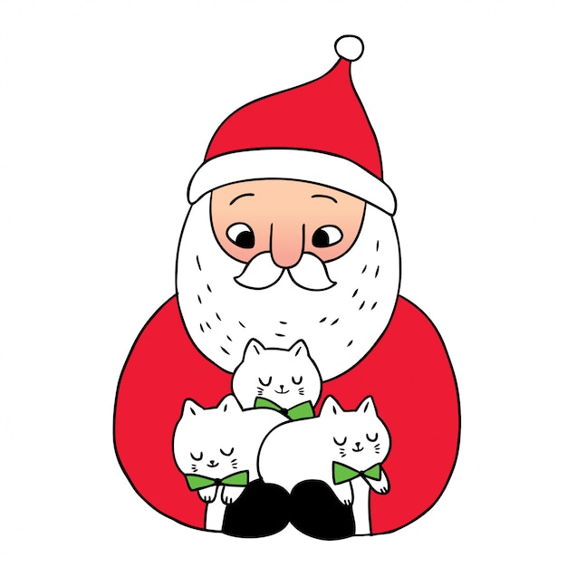 Dessin Animé Mignon Noël Père Noël Et Les Chats  Vecteur Premium à Pere Noel Dessins 
