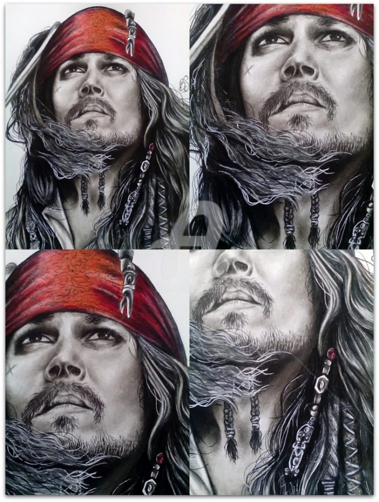 Dessin Au Fusain Jack Sparrow, Pirate De, Desenho Por Sarah Berthier pour Jack Sparrow Dessin