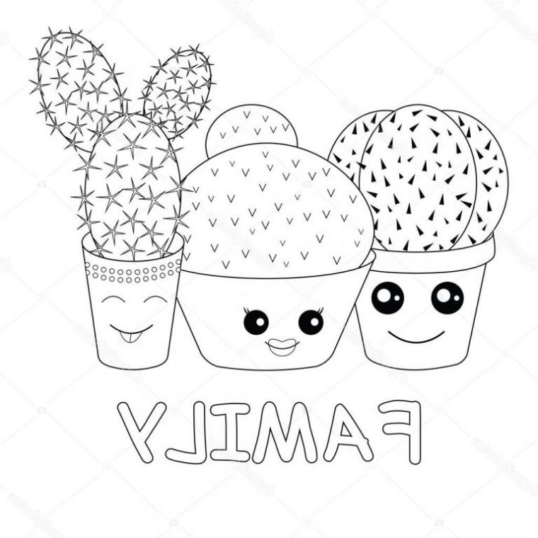 Dessin Cactus Kawaii Beau Image Kleurplaat Met Cactussen — Stockvector intérieur Coloriage Cactus