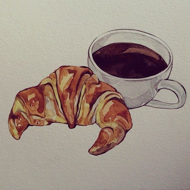 Dessin Café Croissant : Deux Tasses De Café Croissant Vintage intérieur Dessin Croissant