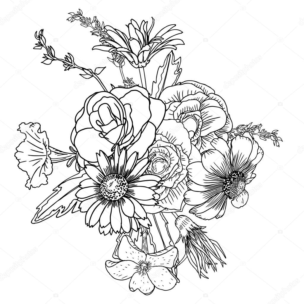 Dessin De Bouquet De Printemps Avec Diverses Fleurs — Image Vectorielle dedans Dessins De Fleurs 