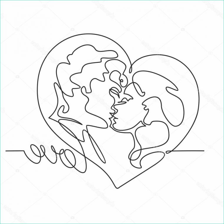 Dessin De Coeur D'Amour Luxe Photos Dessin Trait Continu Couple Baisers serapportantà Coloriage D Amour