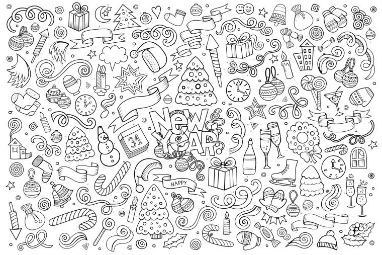 Doodle Bonne Annee – Doodles – Coloriages Difficiles Pour Adultes tout Coloriage Bonne Annee