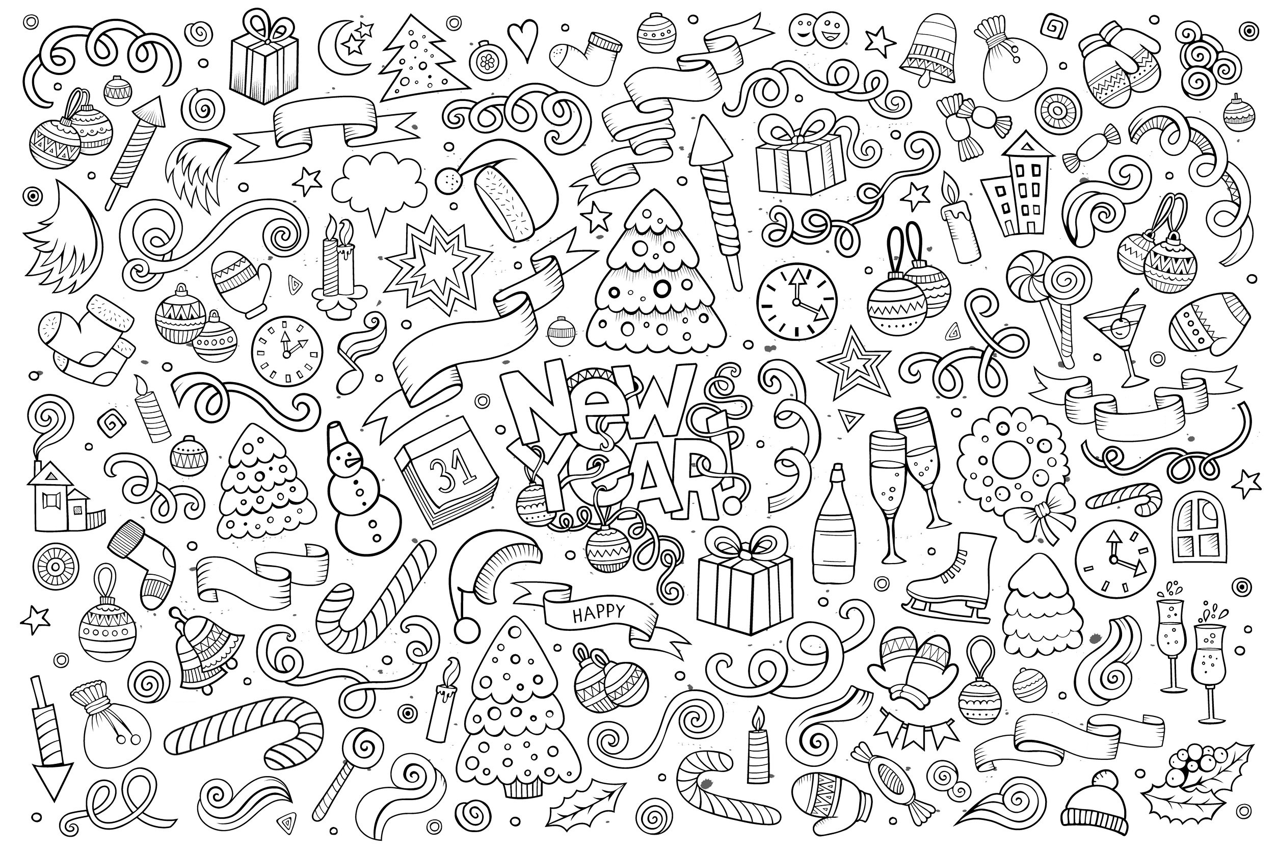 Doodle Bonne Annee - Doodles - Coloriages Difficiles Pour Adultes tout Coloriage Bonne Annee 