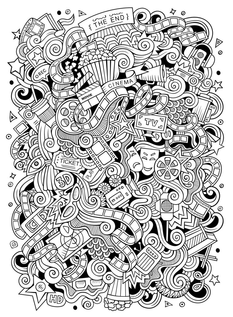 Doodle Facile Sur Le Thème Du Cinéma – Coloriage Doodle Art serapportantà Dessin Pour Coloriage