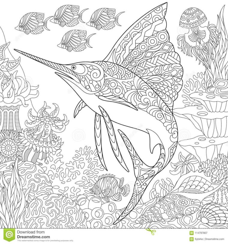 Fond Sous-Marin De Zentangle Illustration De Vecteur – Illustration Du avec Fond Marin Coloriage