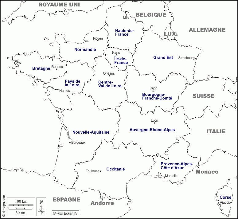 France Carte Géographique Gratuite, Carte Géographique Muette Gratuite avec Carte France À Colorier
