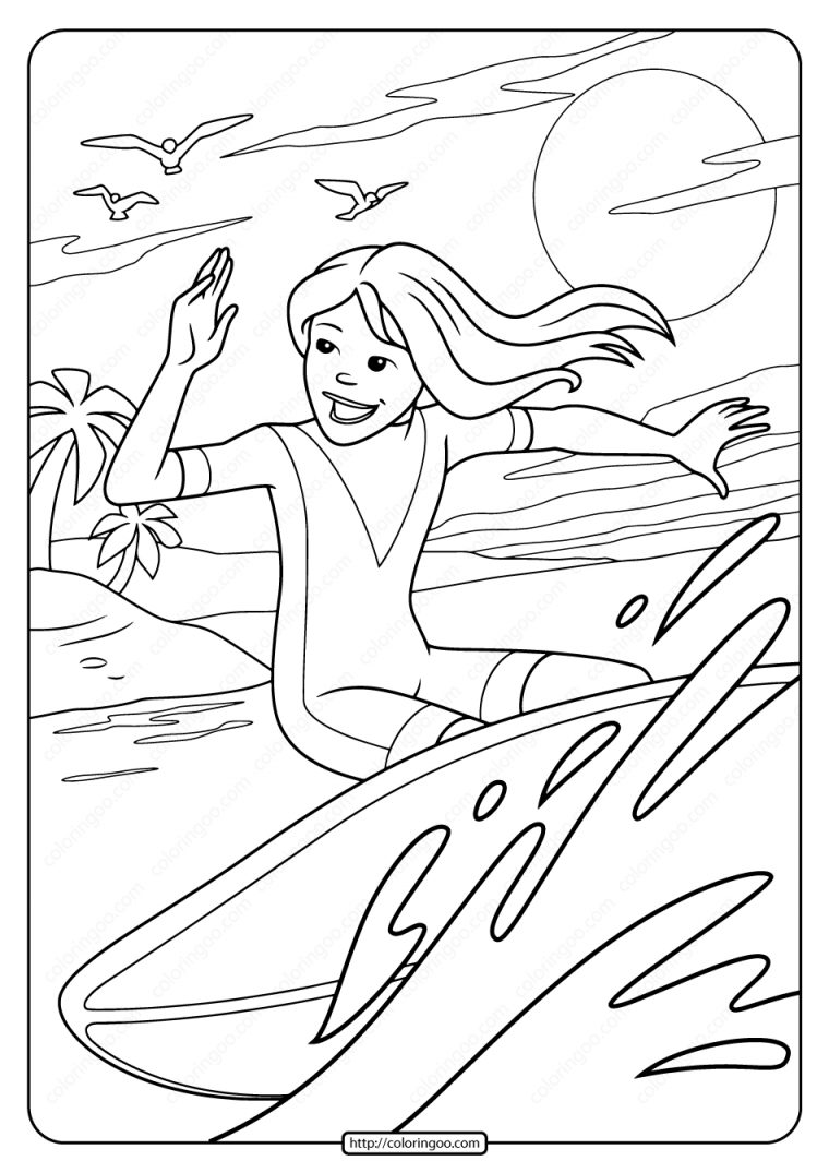 Free Printable Surfing Girl Pdf Coloring Page avec Coloriage Surf