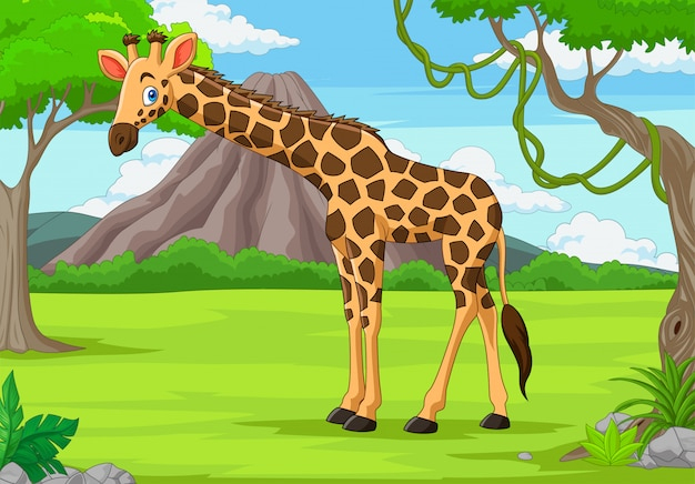 Girafe De Dessin Animé Dans La Jungle  Vecteur Premium concernant Girafe Dessin 