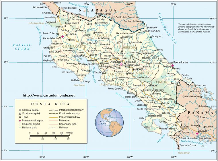 Grande Carte Costa Rica Sur Carte Du Monde serapportantà Carte De Cuba À Imprimer