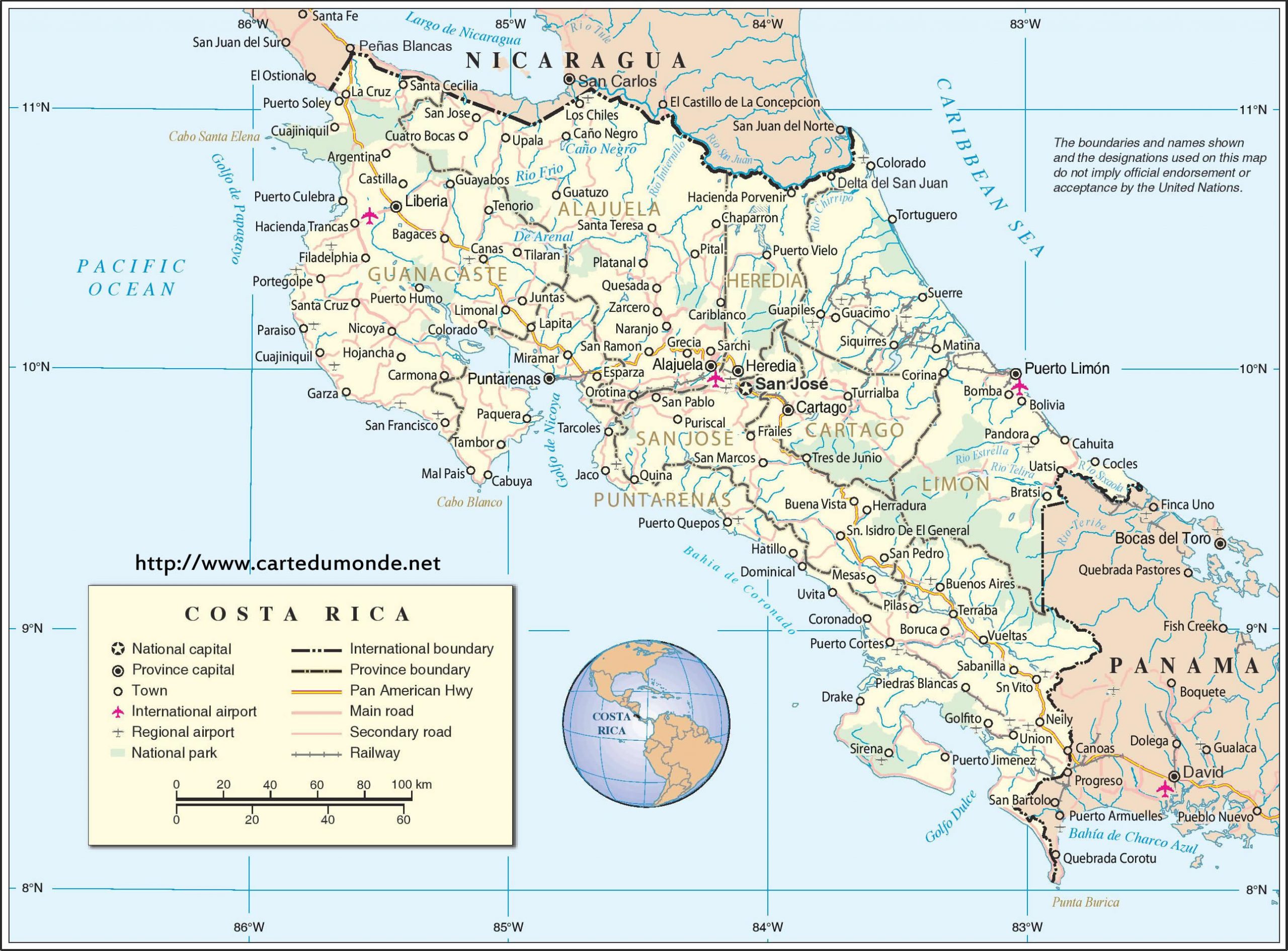 Grande Carte Costa Rica Sur Carte Du Monde serapportantà Carte De Cuba À Imprimer 
